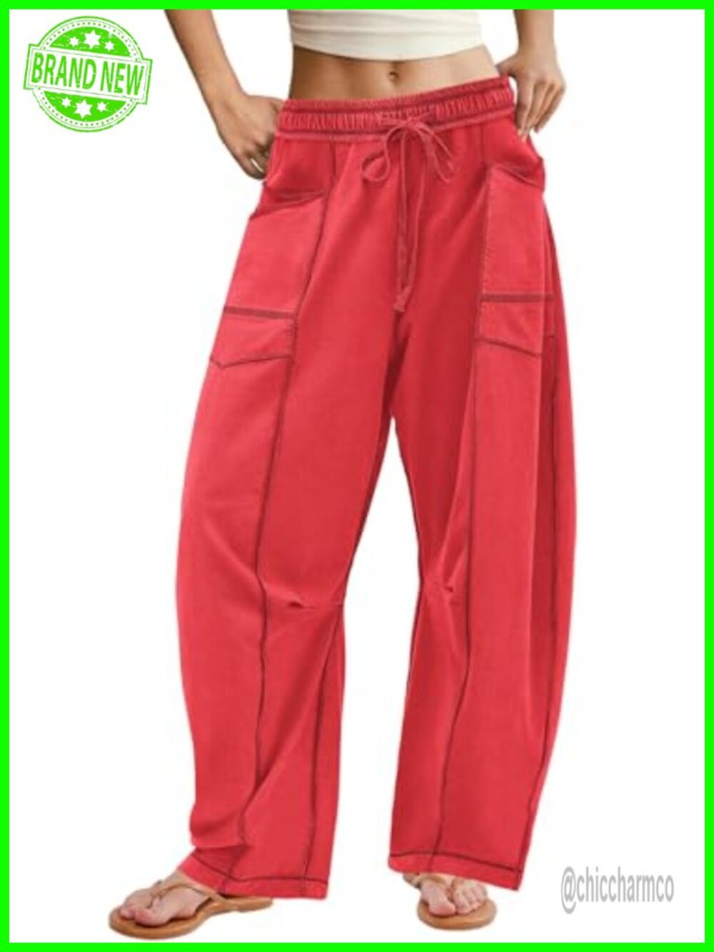 Wide Leg Barrel Sweatpants High Rise Elastic Waist Drawstring Relaxed